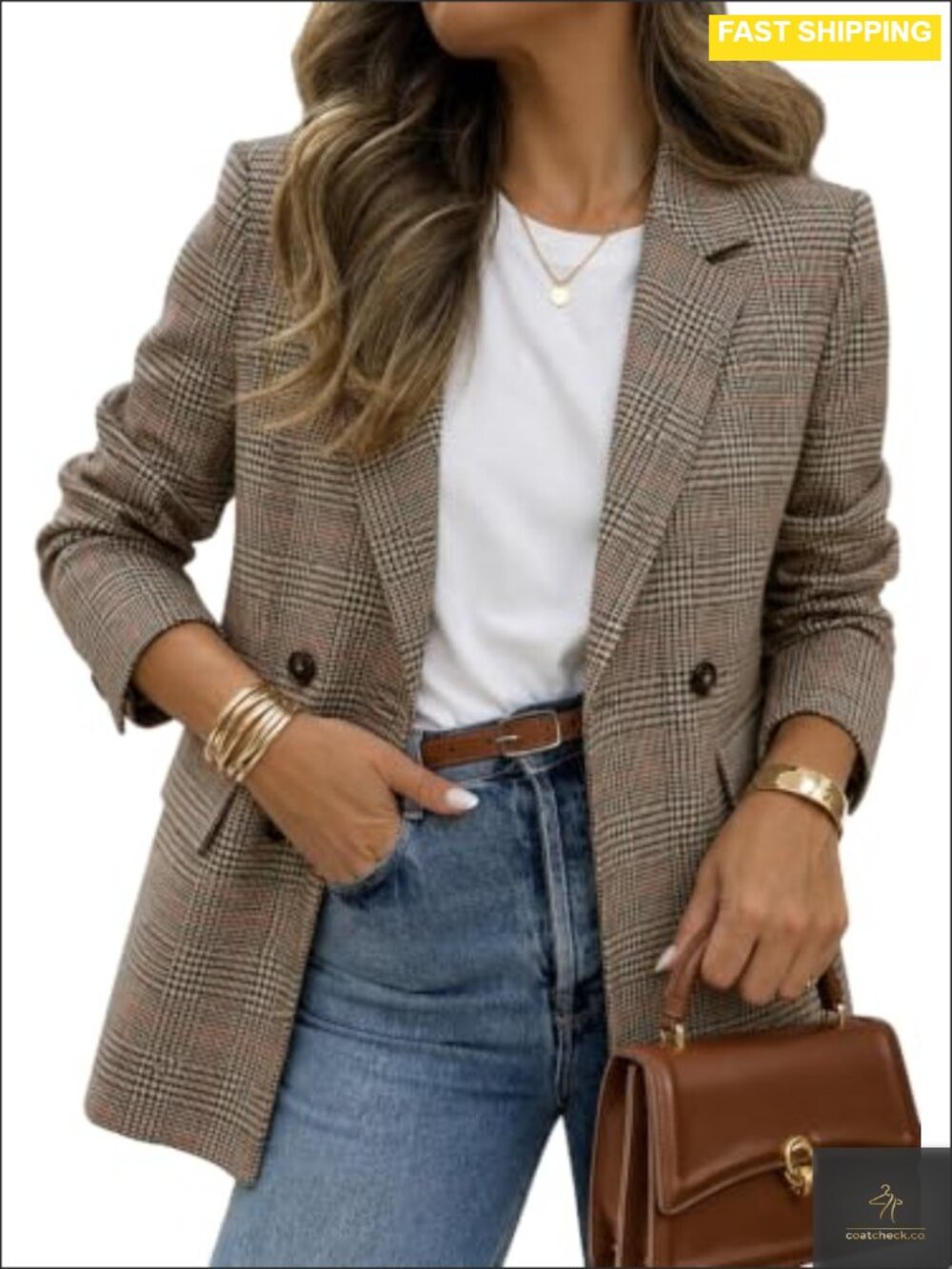 Oversized Plaid Tweed Blazer Boyfriend Jacket Work Casual
